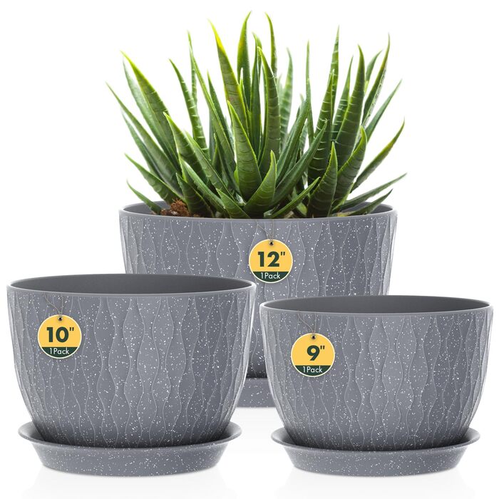 Набір горщиків для квітів з системою поливу (3 шт.), 20.3/17.8/15.2 см, сірий з білими крапками, для дому та балкона
