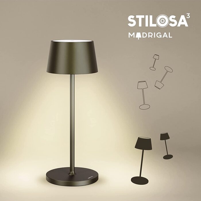 Стильна LED-лампа Stilosa на акумуляторі, бездротова, диммувана, з сенсорним керуванням, USB-C, для дому та вулиці, кругла основа (30 см), колір: тропічне чорне