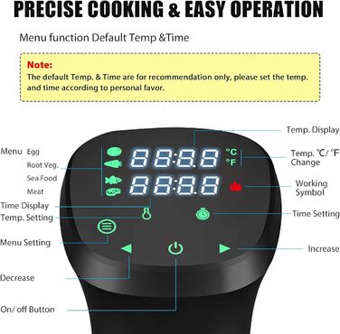 KEAWEO Sous-Vide прилад для приготування їжі за низькою температурою, 1100W, прецизійний, з таймером та LCD дисплеєм, нержавіюча сталь