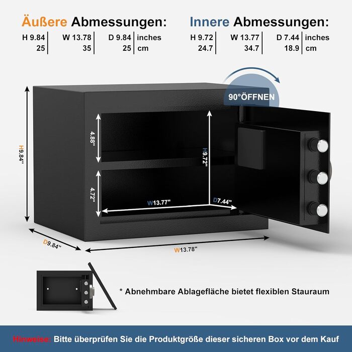 Сейф Diyife 16L з цифровим замком, сигналізацією та підсвіткою. Меблевий сейф з висувною полицею, з міцної сталі SPCC, 35x25x25 см, 2 ключі. Для дому, офісу, готелю.