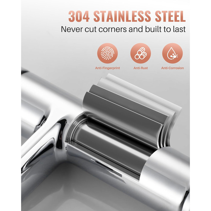 Змішувач для ванної кімнати, однорідний змішувач для раковини, хром, високий тиск, висота виливу 104 мм