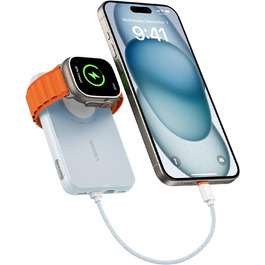 Вт PD, 10000 мАг, вбудований кабель Apple, зарядка Apple Watch, 2 шт. USB-C, синій, 20