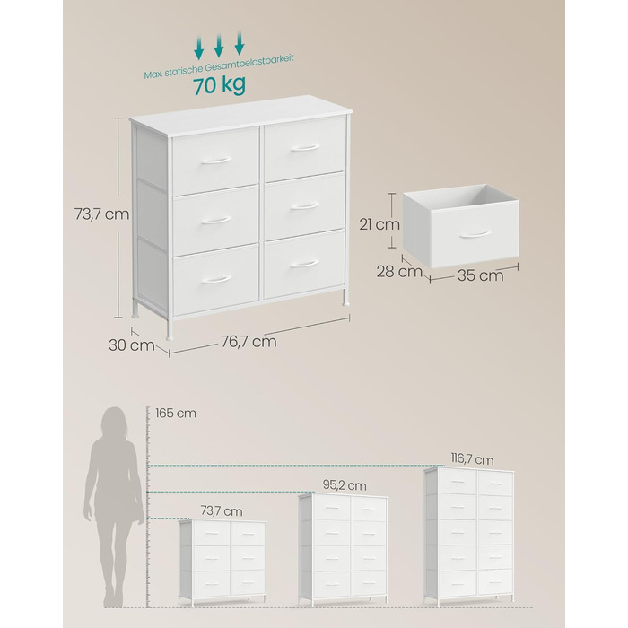 Комод SONGMICS з 8 висувними ящиками, шафа для зберігання, сталь, MDF, фліс, для спальні, прихожої, вітальні, вінтажний коричневий-чорний
