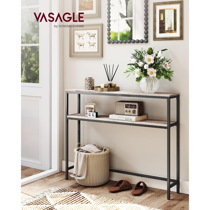 Консоль VASAGLE - вузький столик для вітальні/коридору з 2 полицями, 20 x 100 x 80 см, сіро-чорний, LNT131B22