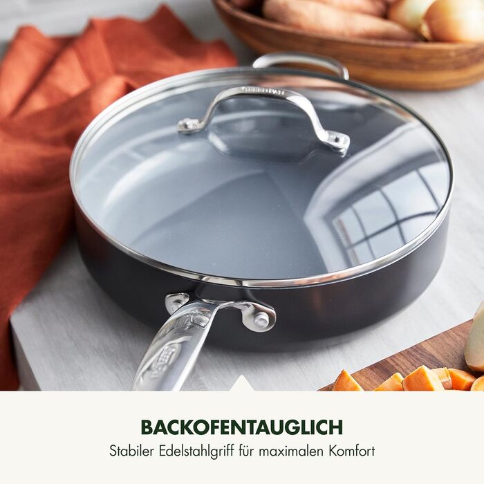 GreenPan Valencia Pro сковорода з нержавіючої сталі з антипригарним покриттям Hartelox, 28 см, 4,2 л, з кришкою, без PFAS, для індукційних плит, можна мити в посудомийній машині, можна використовувати в духовці, сіра