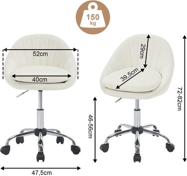 Крісло для дому та офісу WOLTU, ергономічне крісло, крісло для макіяжу, обертове крісло на колесах, крісло для робочого кабінету та спальні, з вагою до 150 кг, оксамит, бежеве, BS167cm
