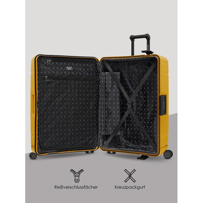 Набір валіз REDOLZ Hartschalen 3-х частинний з поліпропілену | TSA-замок, 4 колеса, система 3-х точок | для жінок та чоловіків (Dark Yellow, L (75 см))