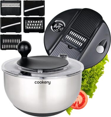 Нержавійна салатниця-центрифуга (4,5л) + овочевий тертки з 5 лезами | зручне віджимання салату завдяки неслизькому дну та ручним приводом