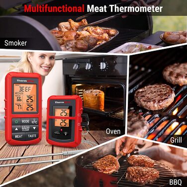 ThermoPro TP20 Цифровий термометр для м'яса з радіусом дії 150м. Підходить для гриля, духовки та барбекю. Бездротовий термометр з 2 датчиками температури