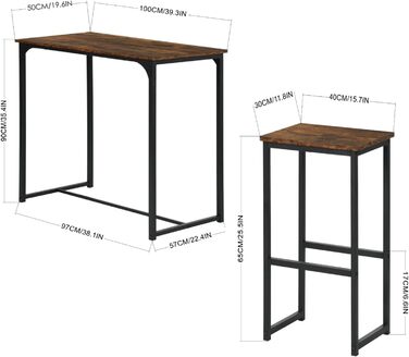 Набір барних столів ZZINOKE, 4 стільці, індустріальний стиль, для кухні/їдальні, 1005090 см, вінтажний коричневий