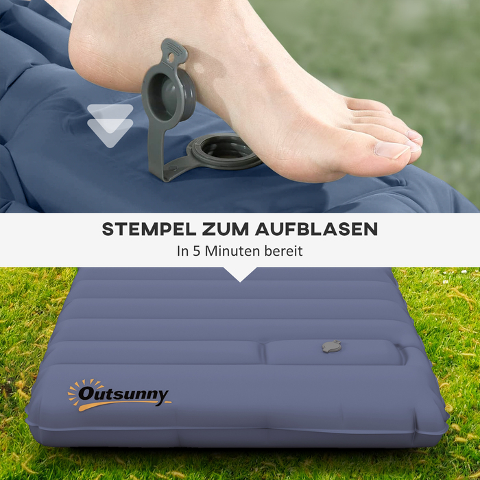 Водовідштовхувальний повітряний матрац Outsunny Camping Sleeping Mattress з сумкою для перенесення ножного насоса синій до 80 кг для активного відпочинку
