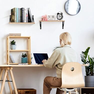 Набір настінних дерев'яних полиць Uten у рустикальному стилі з тримачем для рушників, 2 шт., світло-коричневий — для ванної кімнати, кухні, вітальні та спальні