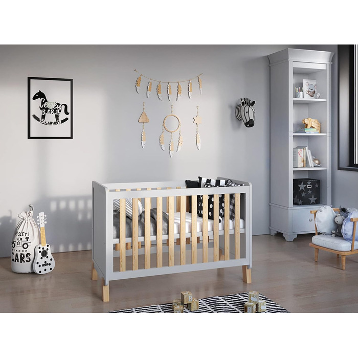 Дитяче ліжко-приліжкове Love For Sleep 120x60 см з матрацом з піною Aloe Vera Francis, дерев'яне ліжко для немовлят, ліжко-приліжкове, ліжко з ростом, дерев'яне ліжко для дітей, біле