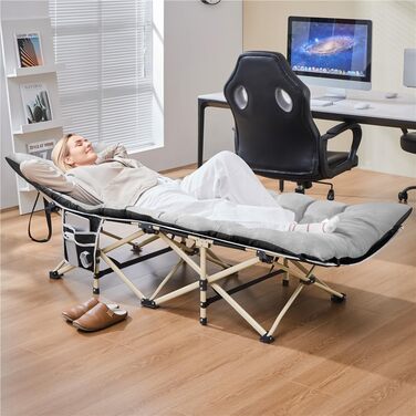 Розкладне кемпінгове ліжко Yaheetech з матрацом та сумкою для перенесення, 191 x 67 см, сіро-чорне, витримує до 150 кг