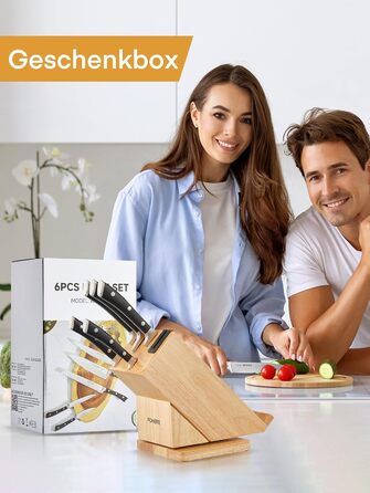 Набір кухонних ножів Messerblock 6 шт. з поворотним блоком 360°, сталь 5Cr15, з точилкою та підставкою для телефону