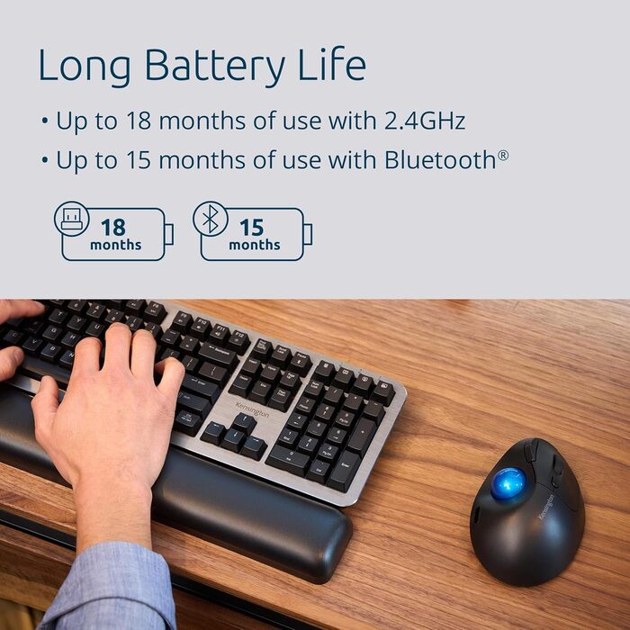 Trackball Kensington Pro Fit Ergo TB450: Бездротова миша з Bluetooth, до 18 місяців роботи від батареї, ергономічний трекбол 34 мм, з переробленого пластику