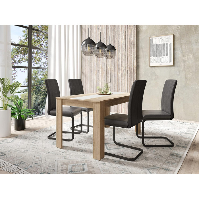 Обідній стіл byLIVING Nori: сучасний дизайн, ефект дуба, стільниця чорного або білого кольору, 140 x 80 см, висота 75 см