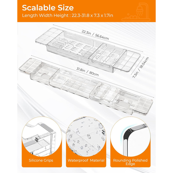 Підставка для ванни висувна, пластикова, з полицею для книг, водонепроникна, аксесуар для ванни (прозора)