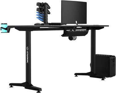 Ігровий стіл ULTRADESK FRAG V3 140x60 см, чорний, сталевий каркас, для 2 моніторів, аксесуари в комплекті