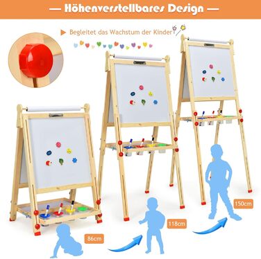 Дитячий мольберт COSTWAY 3 в 1 з регулюванням висоти дошка, крейдяна дошка та папір для малювання