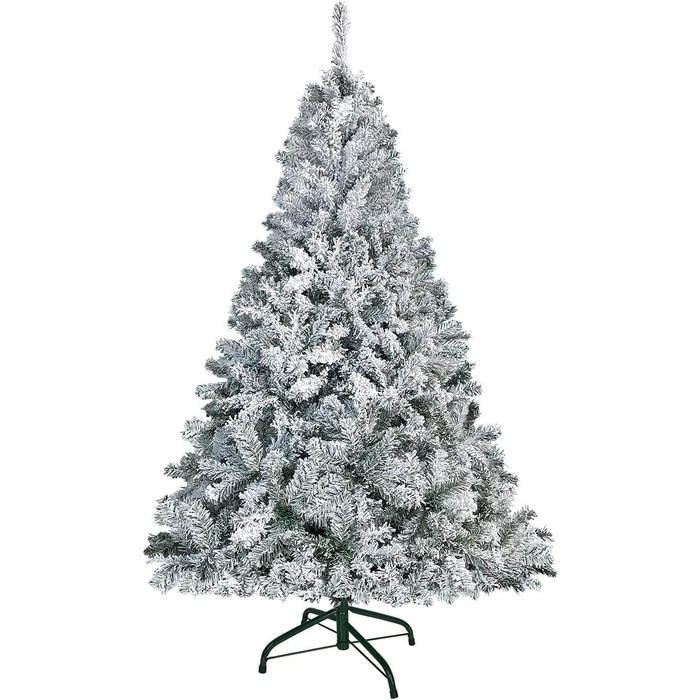 Штучна Різдвяна ялинка UISEBRT-Зелена штучна ялинка з ПВХ Ялинка для різдвяного декору, натурально-біла зі сніжинками, з вкл. Металева підставка (180 см, з ефектом снігу)