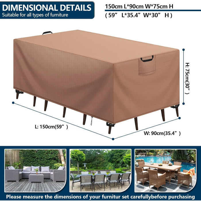 Захисний чохол для садово-патіо меблів, водовідштовхуючий, 420D Oxford, Anti-UV, 150x90x75 см