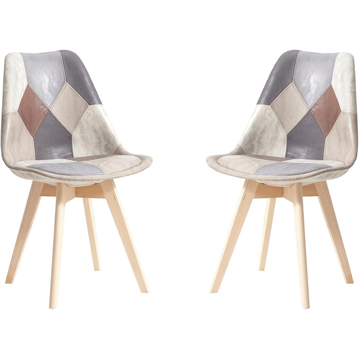 Обідні стільці скандинавського стилю, ретро-дизайн, м'які, для кухні та офісу, з масивними буковими ніжками (набір 2 шт., сіро-пудровий)