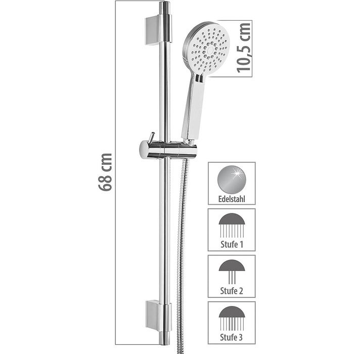 Душовий набір BadeStern набір душової штанги з ручним душем і шлангом з нержавіючої сталі, 3 типи розпилення (набір душових штанг, душова штанга, душовий кронштейн)
