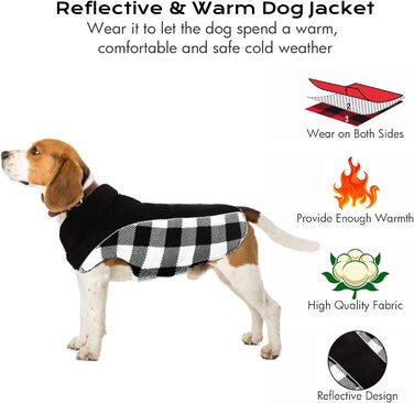 Тепла зимова куртка для маленьких середніх і великих собак, світловідбиваюча зимова водонепроникна куртка для собак, двостороння куртка для собак, Одяг для собак для бульдогів, флісовий светр для собак на Різдво (XS, Чорний)