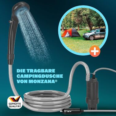 Monzana® Переносна кемпінгова душ з насосом 12V, KFZ-адаптер, сумка для зберігання, 2м шланг, 5м кабель, для авто, собак, саду, антрацит