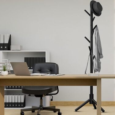 Дерев'яний вішак для одягу Bayt - стійка для одягу 175 см з 8 гачками, чорний колір