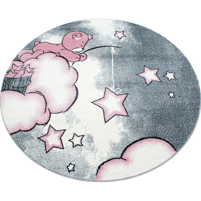 Дитячий килимок із зображенням ведмедика і зірки, прямокутний, не вимагає особливого догляду, Килимки для дитячої, дитячої або ігрової кімнат, Розмір 80 х 150 см, Колір сіро-рожевий 80 х 150 см рожевий
