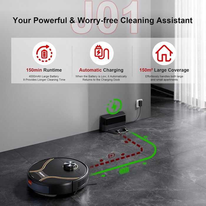 Робот-пилосос Chuboor з функцією миття 3 в 1, 6500Pa, LiDAR навігація, керування через додаток/WiFi/Alexa, автозарядка, 150 хв роботи, для шерсті тварин, килимів та твердих підлог, чорний