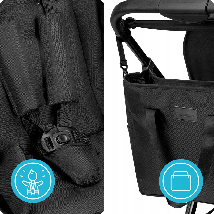 Дитячий прогулянковий візок Kidnort Älskar, чорний, алюмінієвий, до 22 кг, складаний