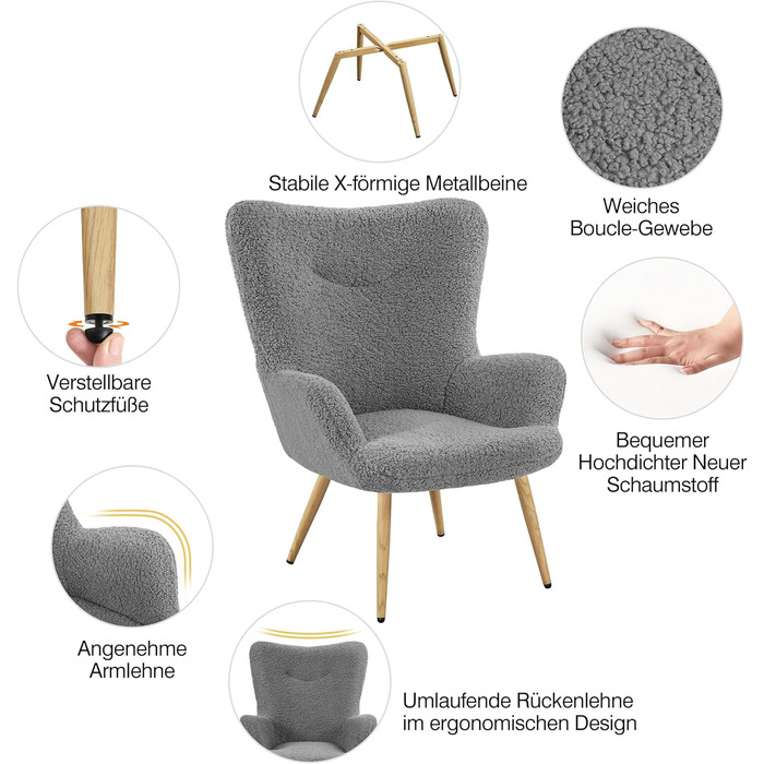 Крісло-мішок Yaheetech з поліестерним покриттям, крісло для телевізора, крісло з підлокітниками, м'яке крісло, крісло-релакс, крісло для відпочинку, біле (сіре, без пуфа)