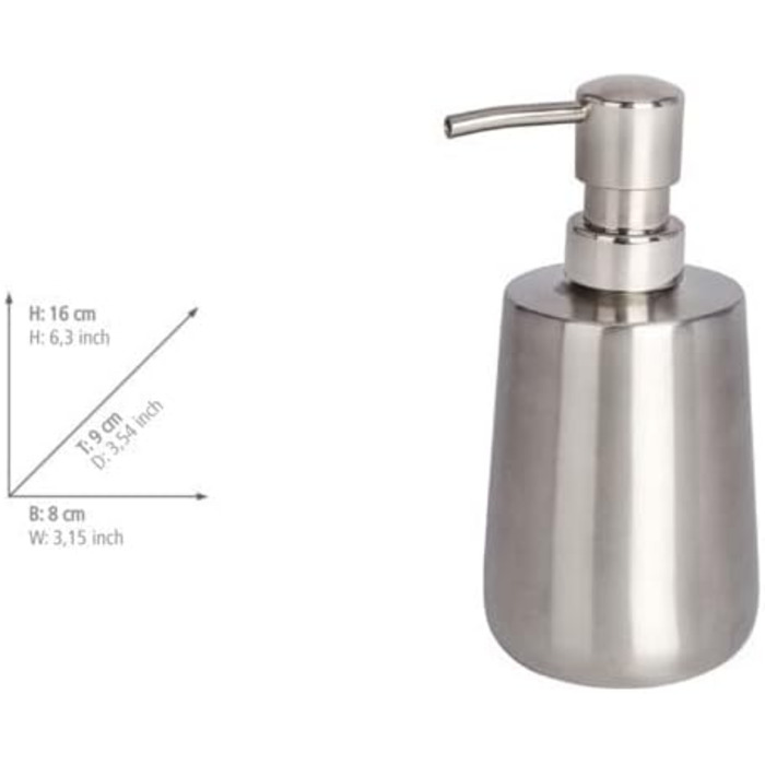 Диспенсер для мила WENKO Solid Stainless Steel 420 мл - Дозатор рідкого мила, дозатор рідини для миття посуду Ємність 0,42 л, нержавіюча сталь, 8 x 16 x 9 см, сатинове покриття