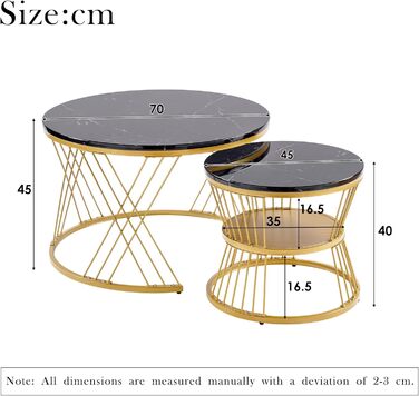 Набір журнальних столиків Merax, Мармуровий візерунок, Зберігання, Вітальня/Офіс, Метал, Чорний-Золото