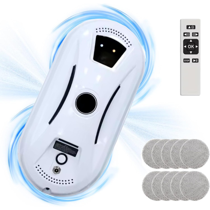 Робот для миття вікон з автоматичним струменем води, 5600 Па, для гладких поверхонь, з пультом дистанційного керування, з 10 мітками для миття