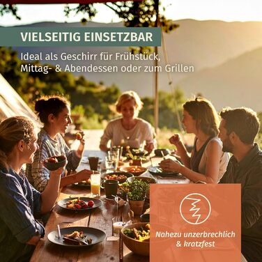 Набір посуду для кемпінгу з меламіну на 4 особи (12 предметів) | Stone Blue | Миється в посудомийній машині | Набір для пікніка