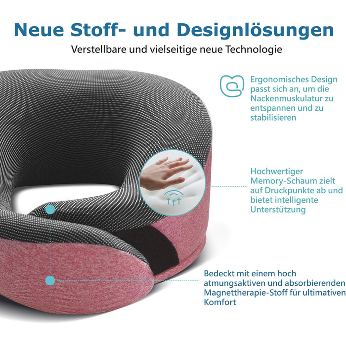 Подушка для шиї Proglobe, 100% Memory Foam, ортопедична, для подорожей (літак, авто, поїзд), з маскою для сну, сітчаста сумка (рожева)