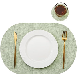 Набір килимків на стіл овальної форми, 6 шт., штучна шкіра, термостійкі та водонепроникні (зелені)