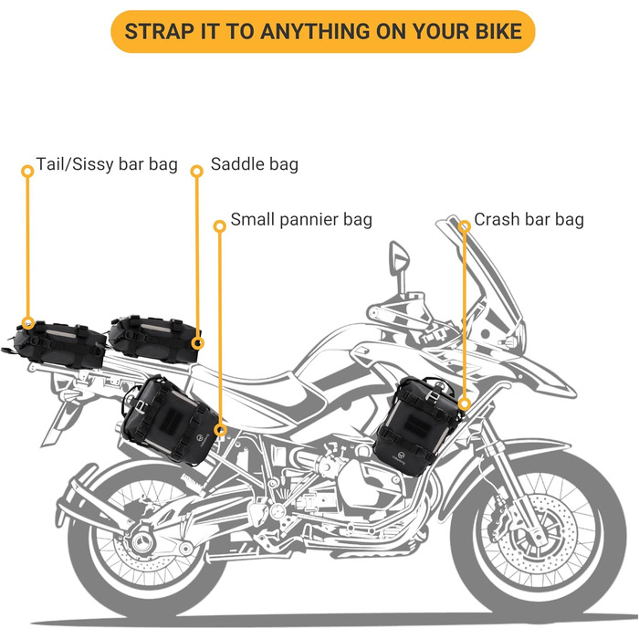 Водонепроникна сумка Odinsberg 7 л Мотоциклетна сумка для хвоста Маленька сумка Crash Bar Сумка для мотоцикла Сумка для сідла Мотоцикл Сумка Sissybar Мотоциклетна сумка Бічна сумка Мотоциклетні кофри