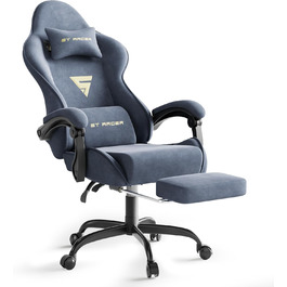 Крісло геймінгове Ferghana з підголівником та підставкою для ніг, сталево-синій колір. Зручне крісло для геймерів та офісу.