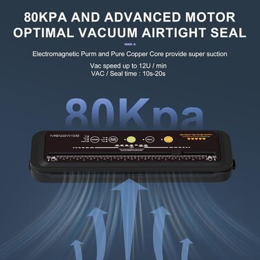 Вакууматор для продуктів MegaWise — потужна компактна машина для вакуумного запакування їжі, автоматична, One-Touch