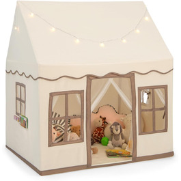 Дитячий намет DREAMADE з гірляндою та килимком, Тіпі, ігровий будиночок з вікнами, для хлопчиків та дівчаток, для дому та вулиці (Бежевий + Кофе)