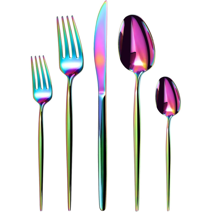 Набір столових приборів Regenbogen 30 предметів з нержавіючої сталі (6 осіб), кольоровий, для кухні/готелю/ресторану, преміум-якість, стійкий до миття в посудомийній машині