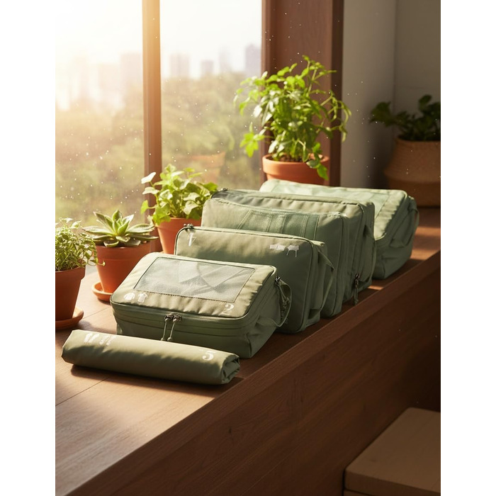 Набір компресійних органайзерів для валізи та рюкзака ECOHUB, 5 предметів, зелений