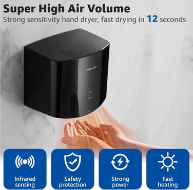 Електричний автоматичний сушар для рук Modunful, настінний, 1200W, чорний