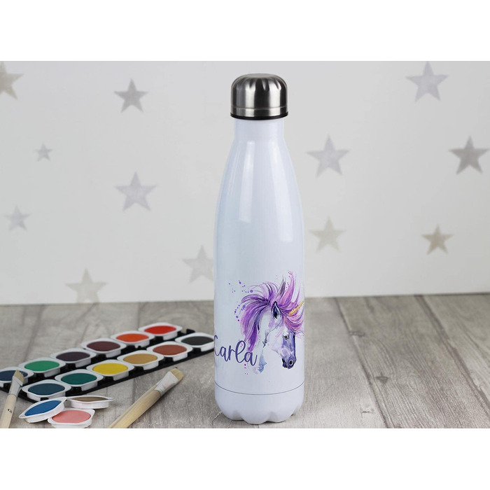 Ізольована пляшка для пиття для дітей, термос з нержавіючої сталі для школи, спорту, персоналізована подарункова пляшка для води (єдиноріг, 500 мл)