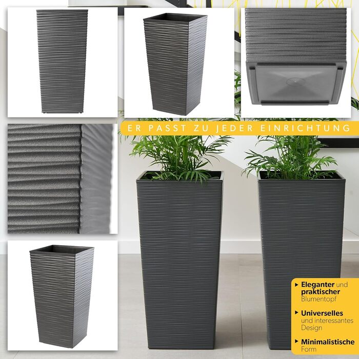 Набір горщиків для квітів KADAX (3 шт.) – 36/46,5/57,5 см, пластик, для дому та саду, сірий